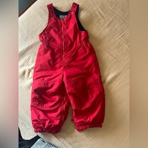 Lands' End Vibrant Red wit Navy inside 2T snow bibs